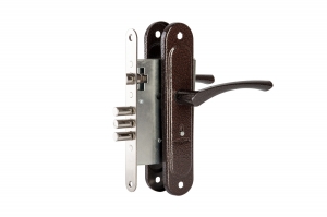 Замок врезной сувальдный с защёлкой в комплекте с ручкой ЗВ9.009/17 (медь), 4 кл.